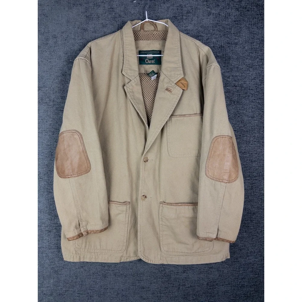 VTG Orvis Hunting Blazer Mens L Brown Elbow Patch Utility Single Breasted Duck